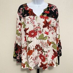 Women's Floral Bell Sleeve Top 22/24W Fairy Garden Boho